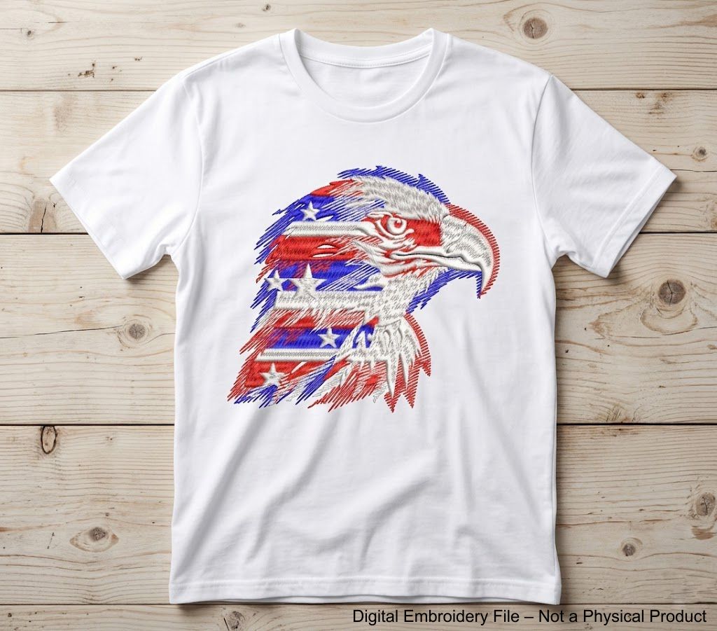 Patriotic machine embroidery design set with eagle and USA lettering in red white and blue colors