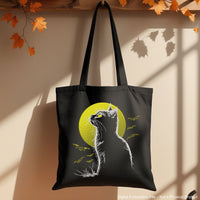 Spooky Halloween embroidery design with cat silhouette, moon, and bats – perfect for stitching on dark fabric.