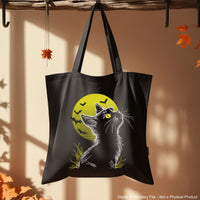 Spooky Halloween embroidery design with cat silhouette, moon, and bats – perfect for stitching on dark fabric.