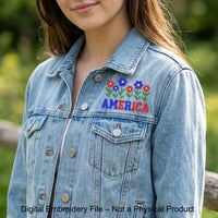 Patriotic machine embroidery design set with eagle and USA lettering in red white and blue colors