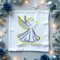 Angel girl holding a star machine embroidery design, 2-color Christmas embroidery file for kids and beginners, holiday stitch pattern