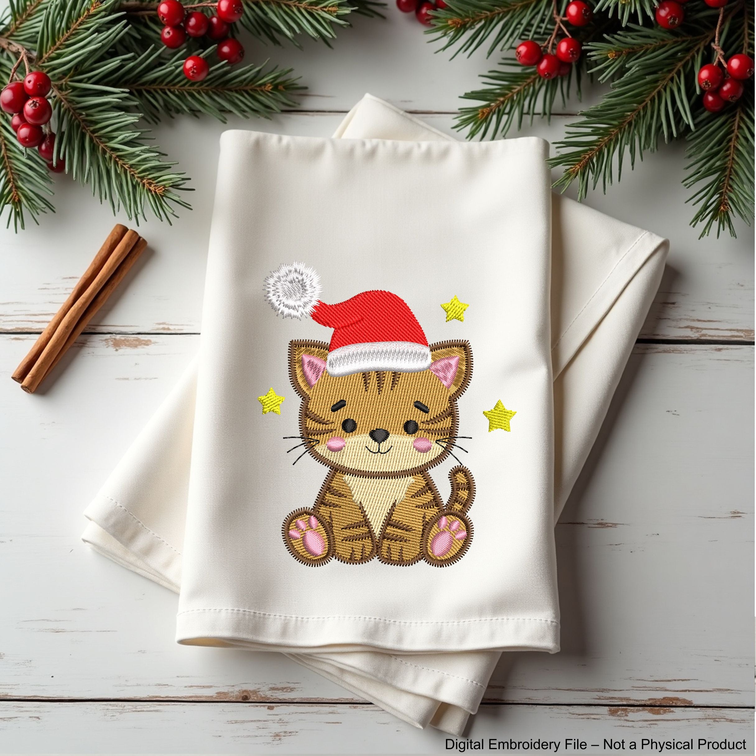 Mini Christmas Tiger Machine Embroidery Designs in Santa Hat — perfect for kids, fits 4x4 hoop.
