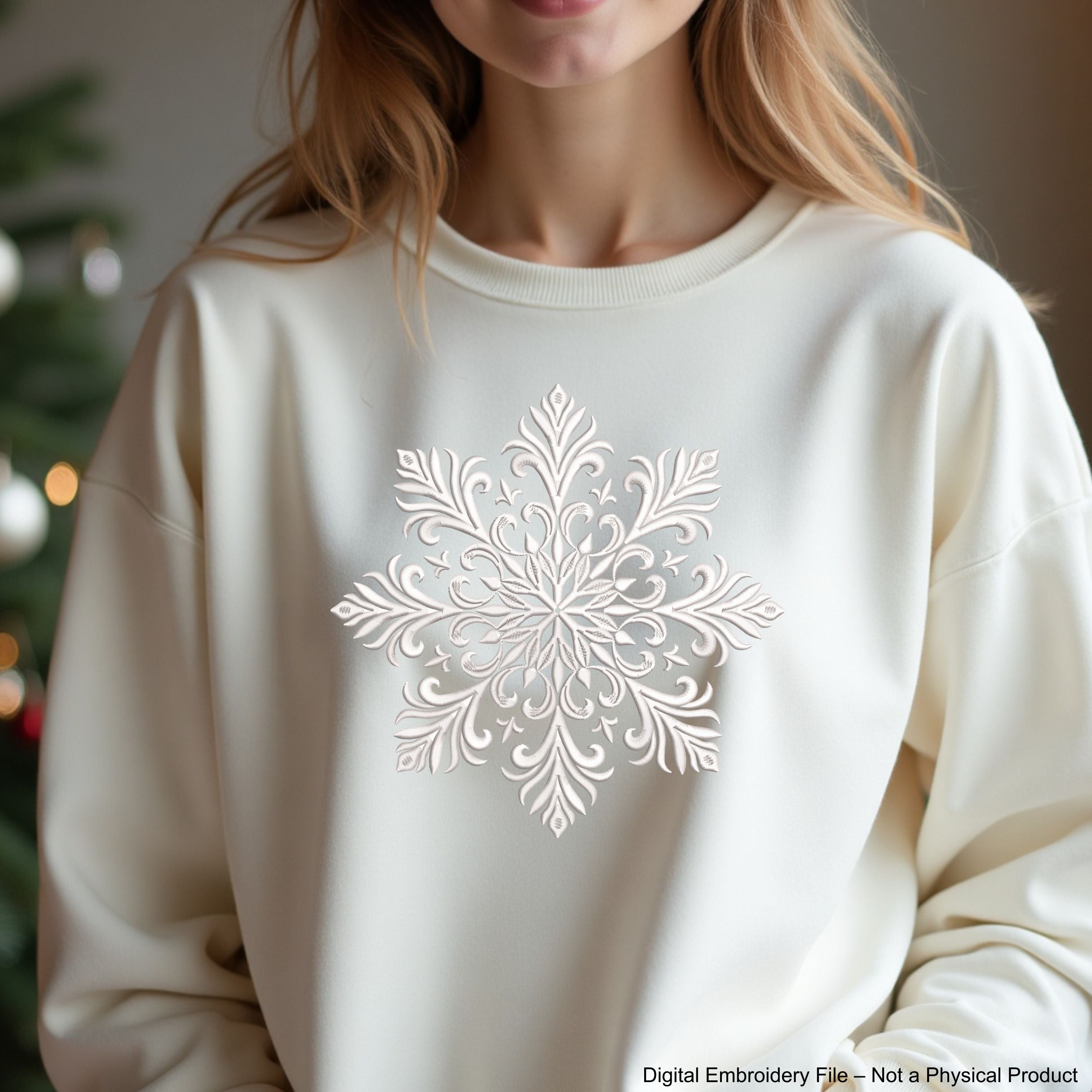 Elegant snowflake machine embroidery design – digital file for festive and winter-themed projects.