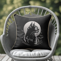 Halloween machine embroidery design with cat on the moon and flying bats – light outline, perfect for dark fabric.