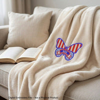 Patriotic butterfly machine embroidery designs in red white and blue with stars stripes and 250 celebration theme.