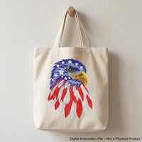 Patriotic eagle machine embroidery design with stars and red white blue feather pattern