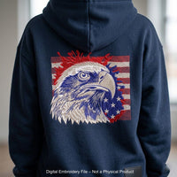 Patriotic machine embroidery design set with eagle and USA lettering in red white and blue colors