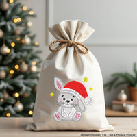 Mini Christmas Bunny Machine Embroidery Designs in Santa Hat — perfect for kids, fits 4x4 hoop.