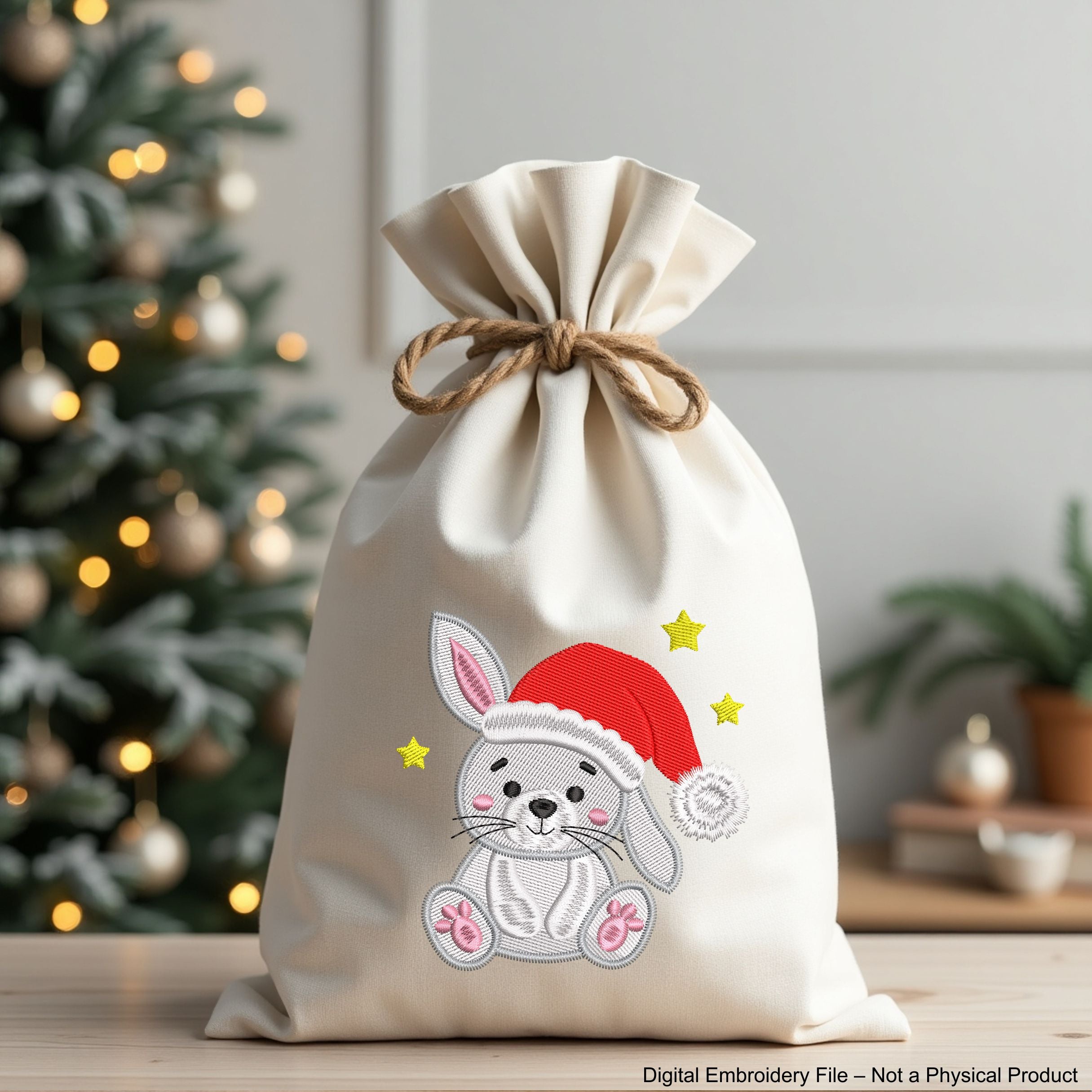 Mini Christmas Bunny Machine Embroidery Designs in Santa Hat — perfect for kids, fits 4x4 hoop.