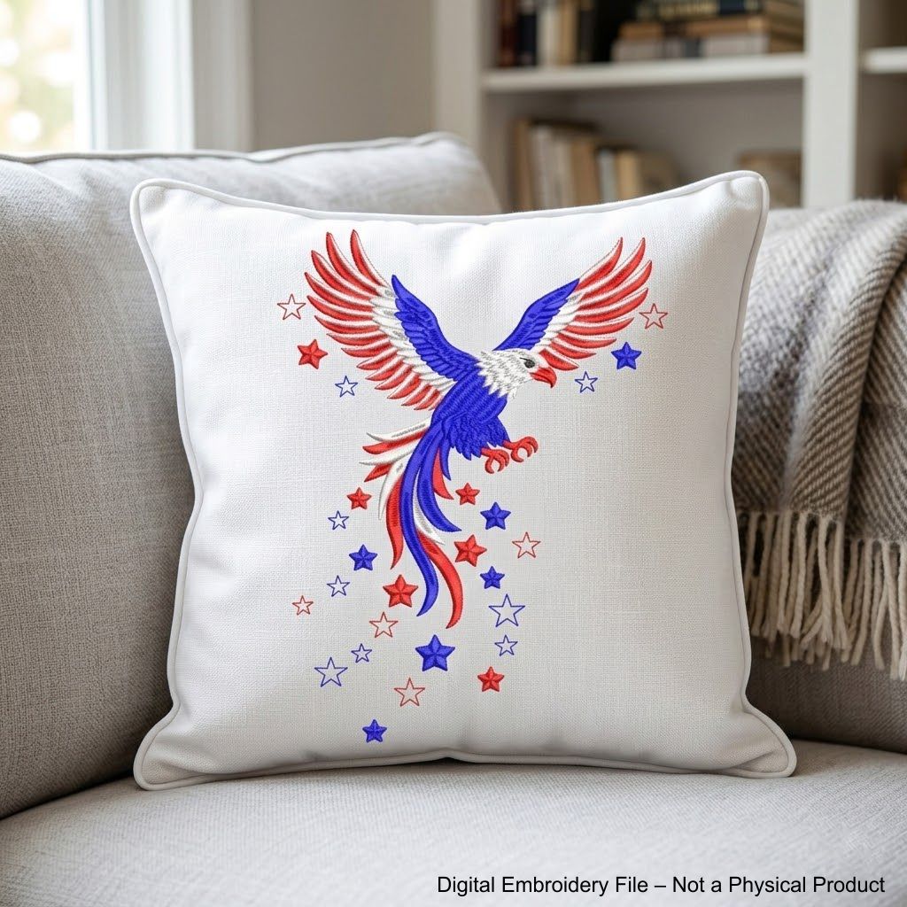 Patriotic machine embroidery design set with eagle and USA lettering in red white and blue colors