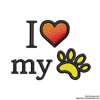 I love my Paws embroidery designs for machine, Love embroidery designs, Embroidery files, Valentines embroidery designs,  Paws embroidery designs, Instant download, digital download, Paws pes file embroidery