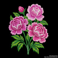 Beautiful machine embroidery design featuring a detailed bouquet of peony flowers in full bloom, perfect for decorative stitching.