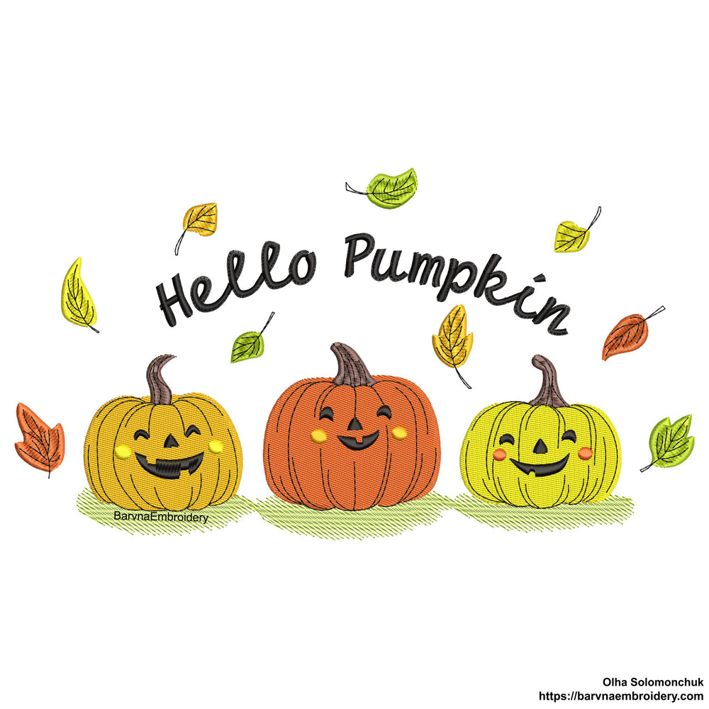 Pumpkin Embroidery designs for machine, Hello Pumpkin, Fall embroidery files, Digital download