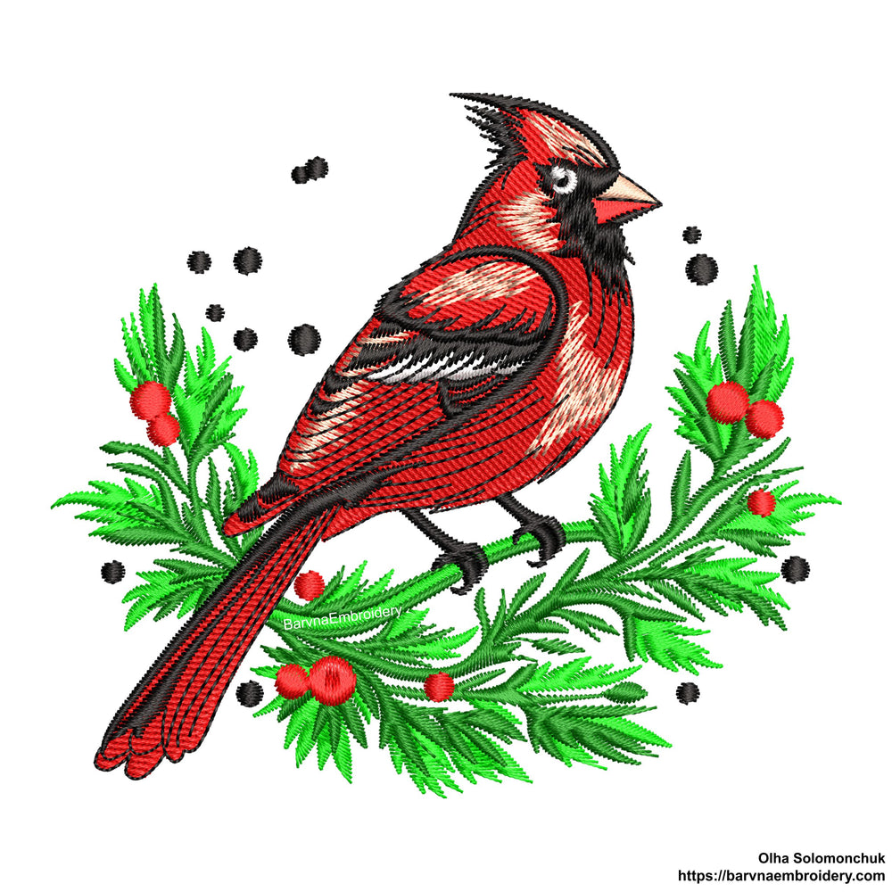 Cardinal Machine Embroidery designs, Red bird embroidery designs.