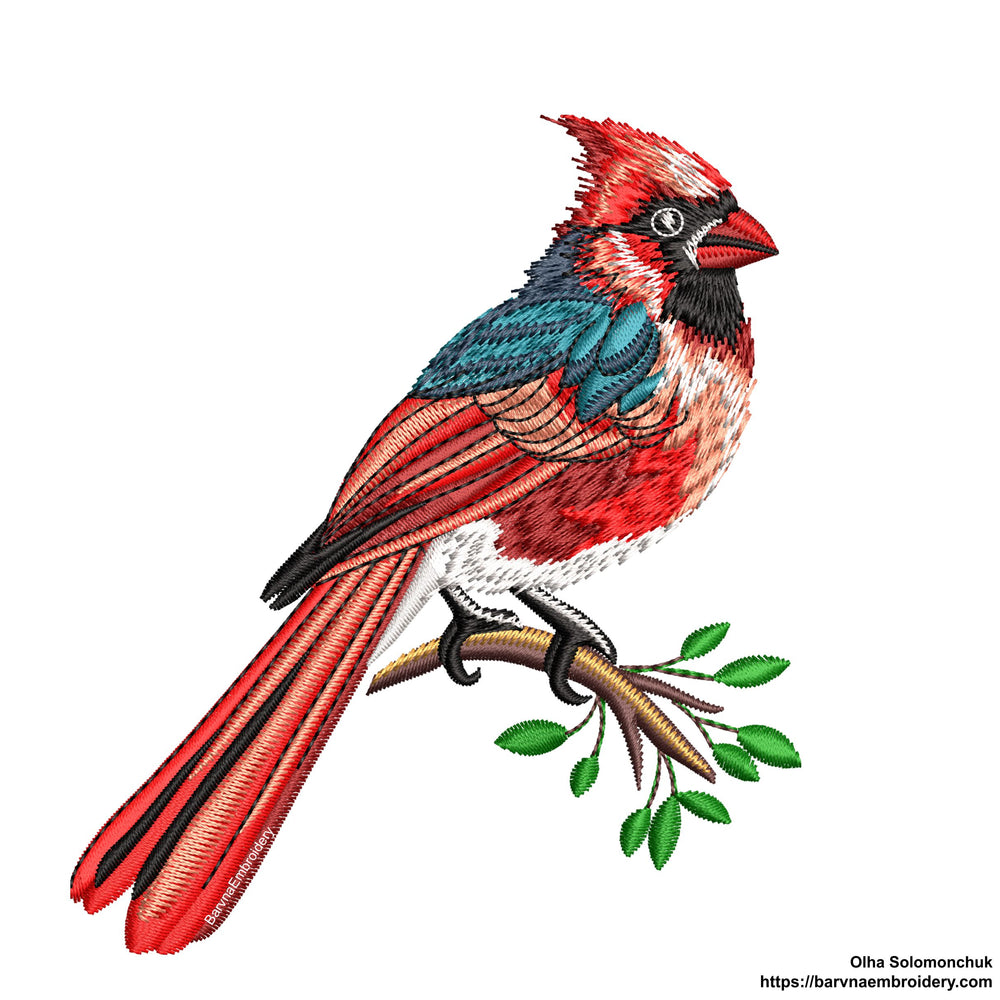 Cardinal bird Machine Embroidery designs, Red bird embroidery designs.