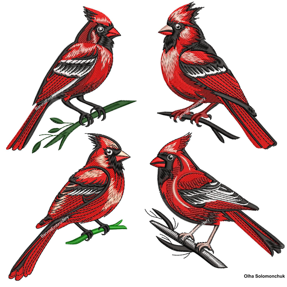  Red Cardinal embroidery designs for machin.