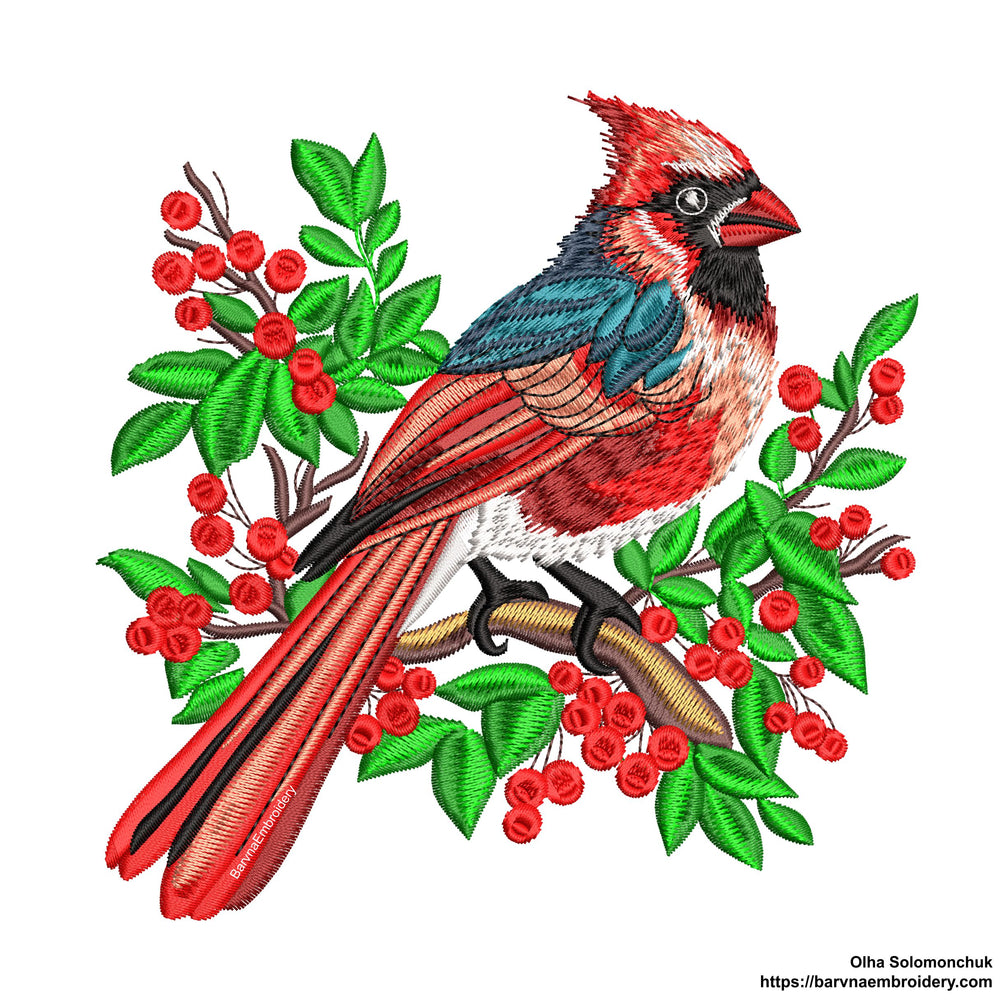 Cardinal bird Machine Embroidery designs, Red bird embroidery designs