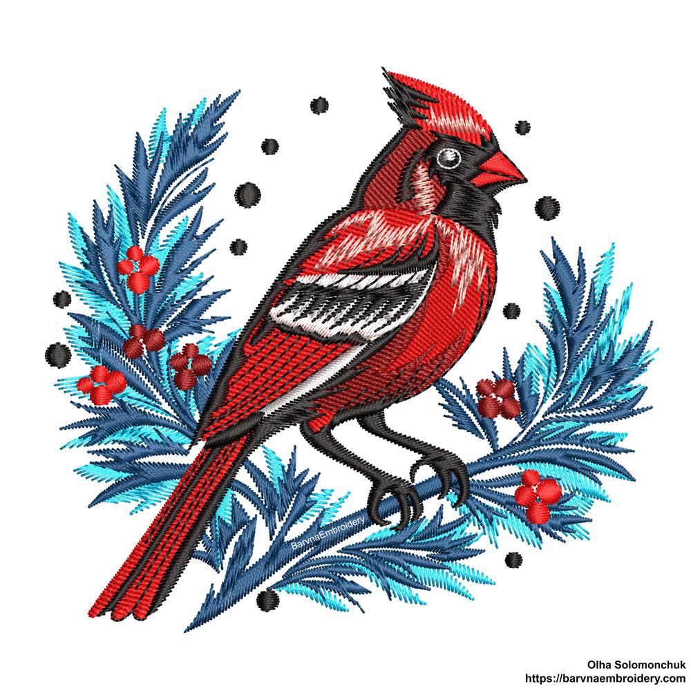 Cardinal Machine Embroidery designs, Red bird embroidery designs.
