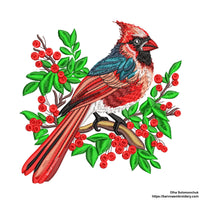 Cardinal bird Machine Embroidery designs, Red bird embroidery designs, Instant download.