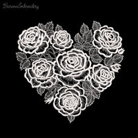 Red floral heart machine embroidery design with detailed flowers in a single color style, romantic love themed embroidery pattern.