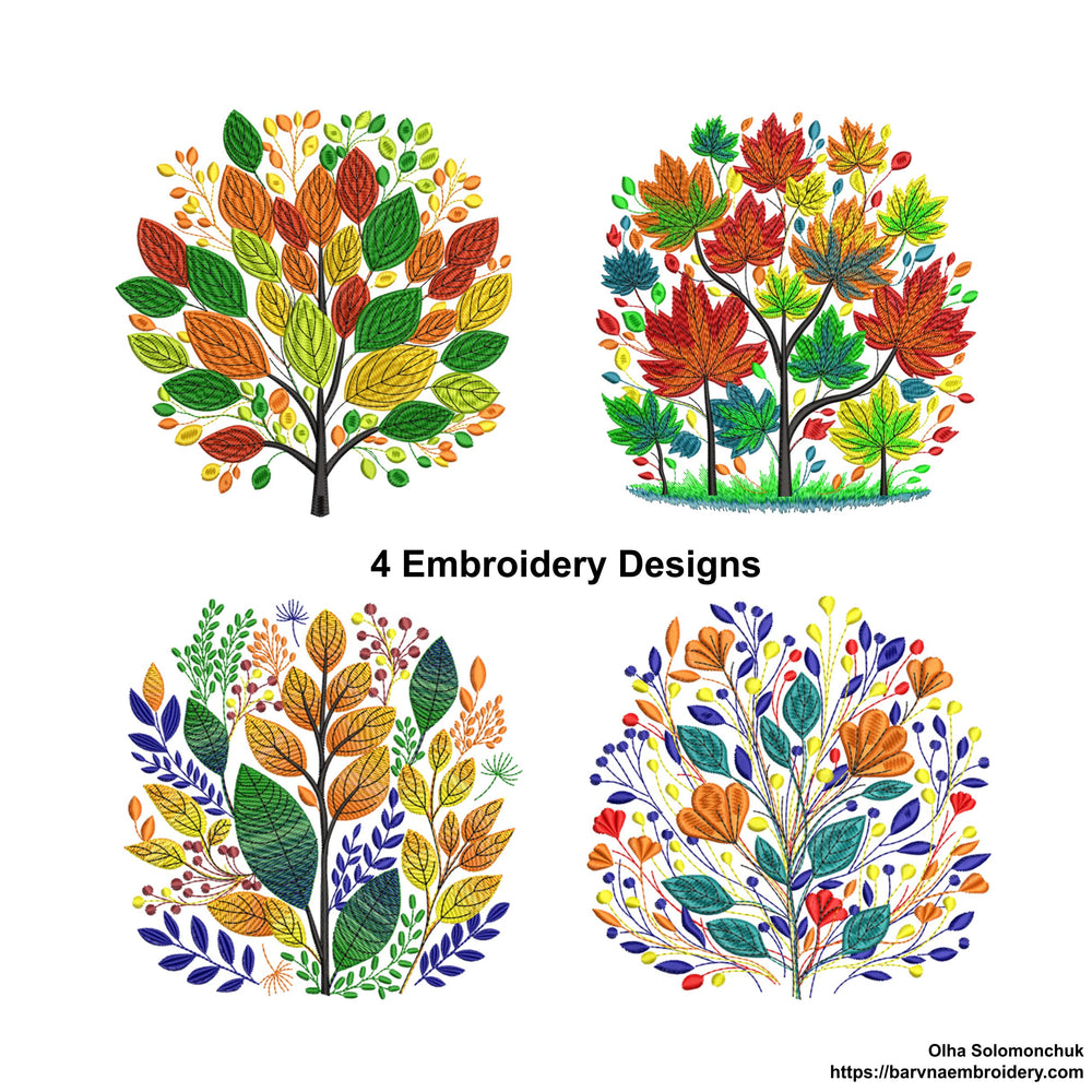 Fall embroidery designs, Autumn leaves embroidery designs for machine, Instant download