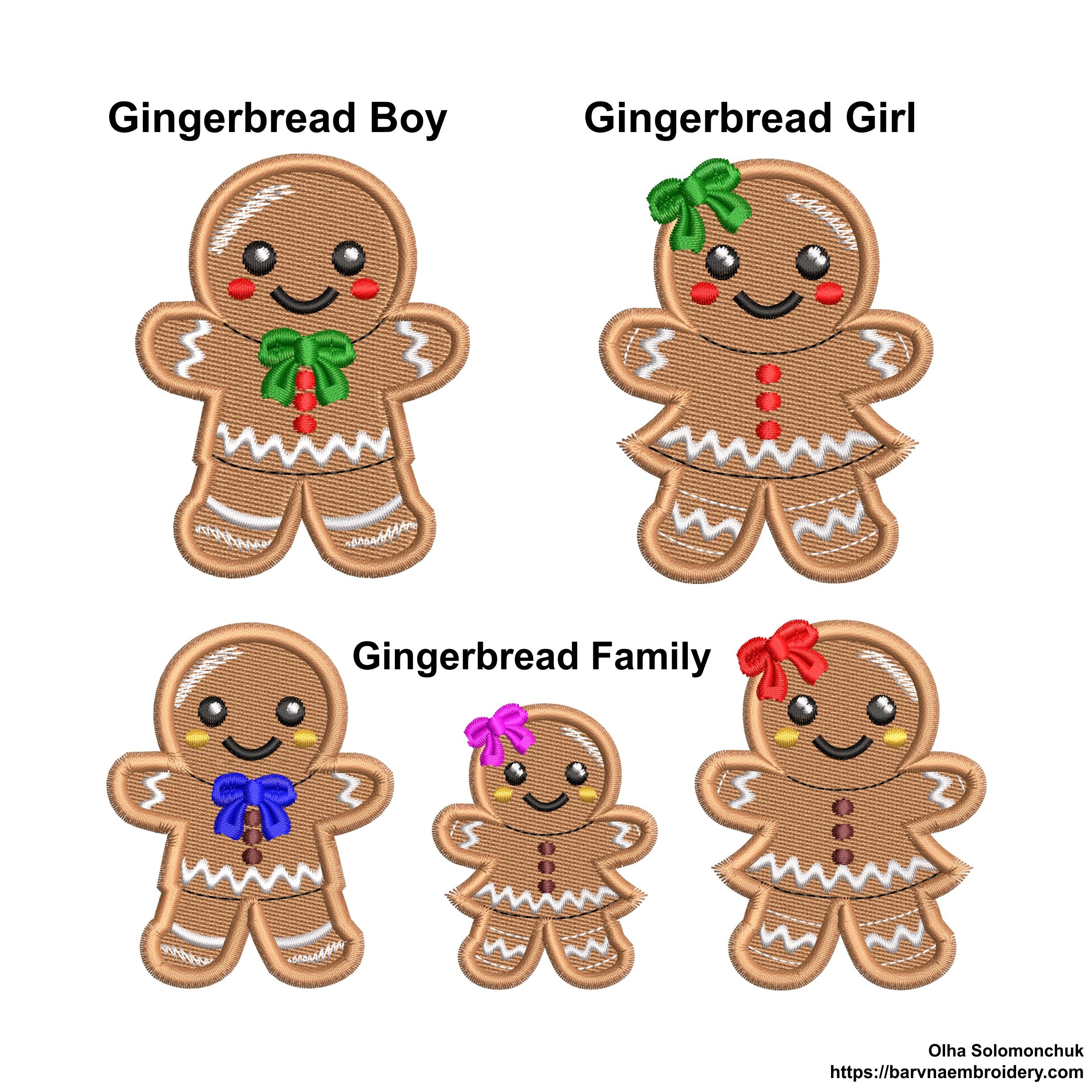 Gingerbread Family Machine Embroidery design, + Patch Gingerbread (Boy and Girl) Christmas embroidery designs. (Copy)