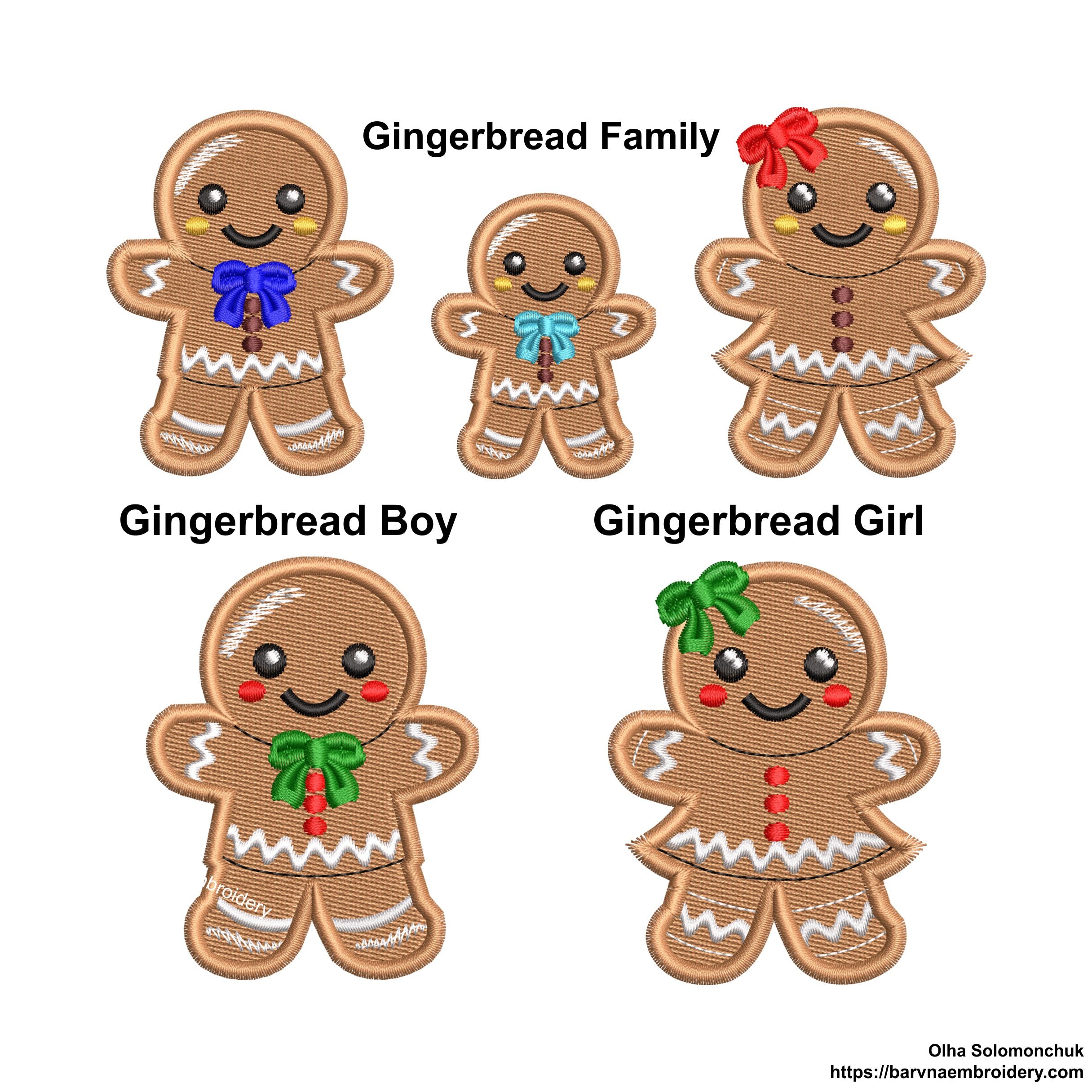 Gingerbread Family Machine Embroidery design, + Patch Gingerbread (Boy and Girl) Christmas embroidery designs. (Copy) (Copy)