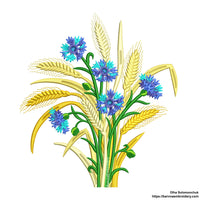 Floral embroidery design with wheat and cornflowers – one-color machine embroidery file perfect for summer, rustic, and nature-themed projects.