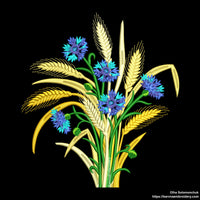 Floral embroidery design with wheat and cornflowers – one-color machine embroidery file perfect for summer, rustic, and nature-themed projects.