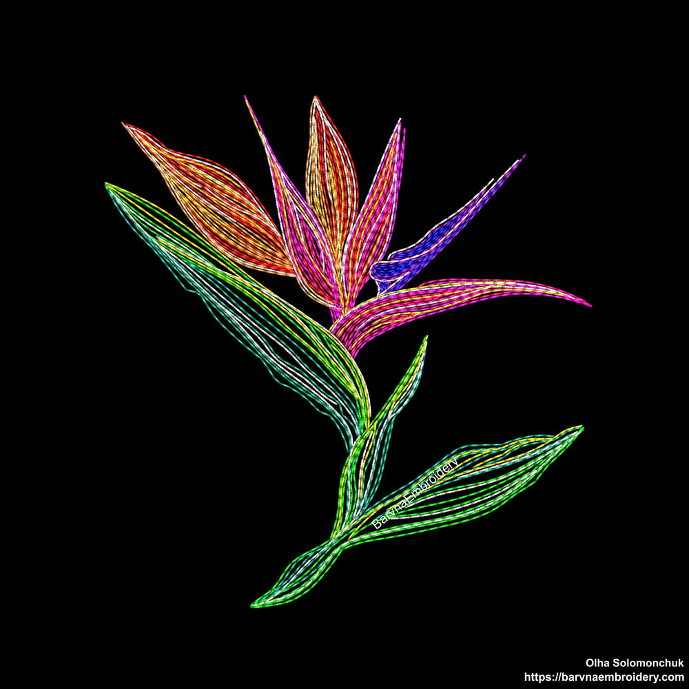 Tropical Bird of Paradise Flower Machine Embroidery Design - Line Stitch Embroidery, Strelitzia Embroidery designs, Digital download, machine embroidery, Bird of Paradise embroidery, tropical flower embroidery