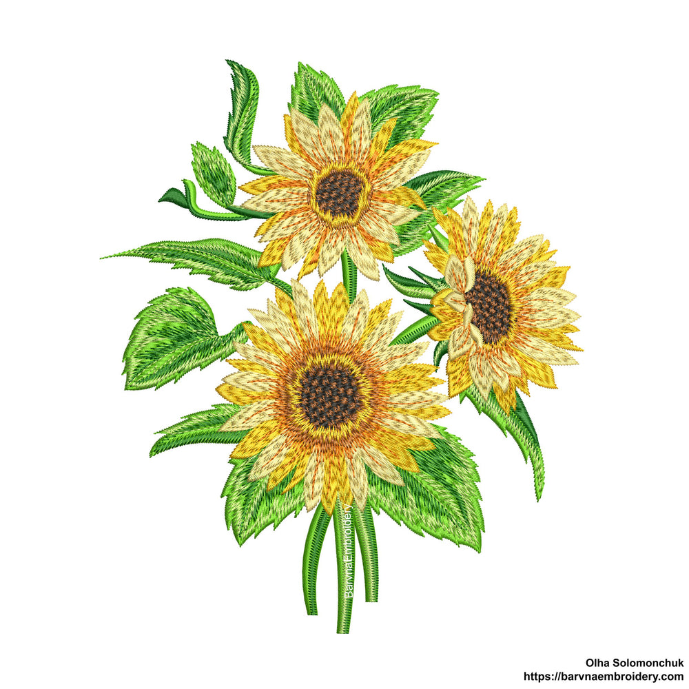 Sunflowers embroidery design for machine, Flowers embroidery design, Instant download