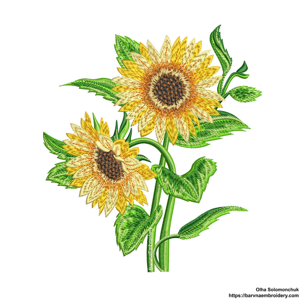 Sunflowers embroidery design for machine, Flowers embroidery design, Instant download