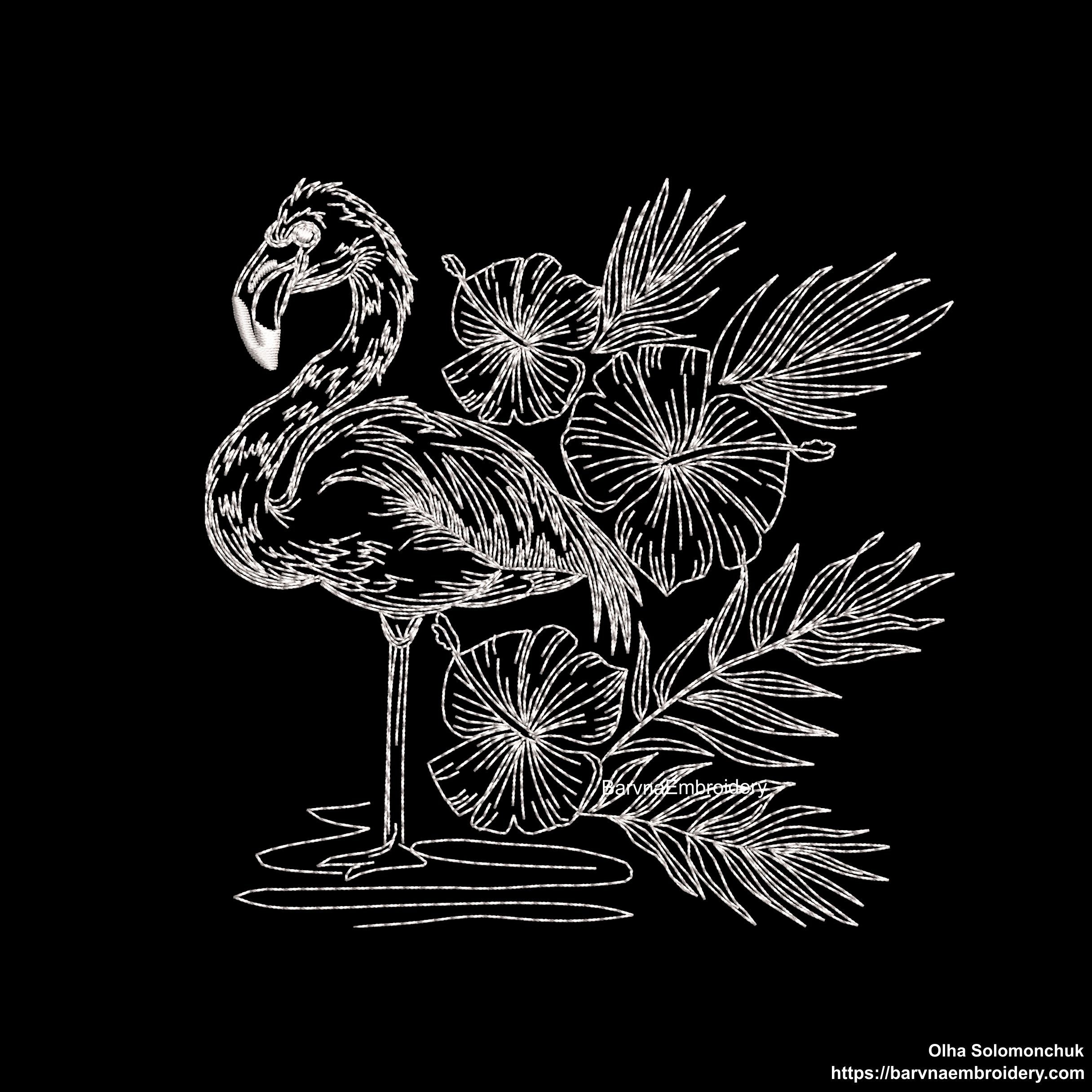 Tropical plants Embroidery designs, Flamingo Machine Embroidery Design - Line Art Stitch Embroidery, Digital download