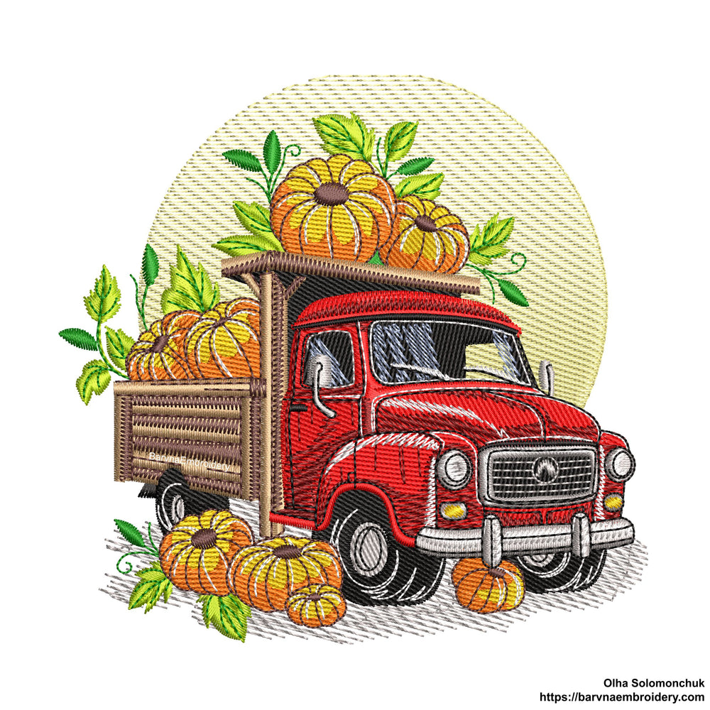 Truck with pumpkins embroidery designs, Fall embroidery designs, Instant download