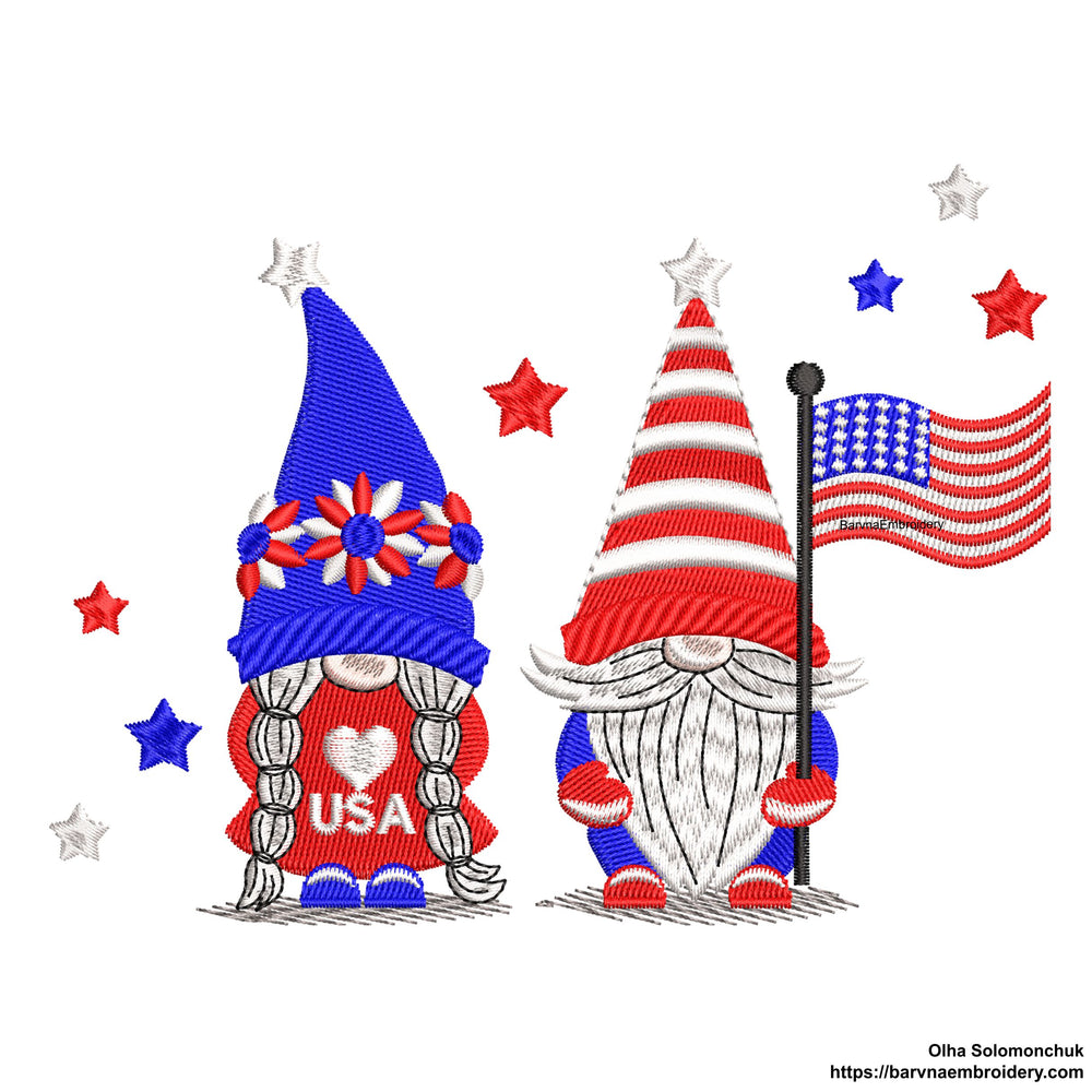 American gnomes Machine embroidery designs, USA gnome embroidery files, 4th of july embroidery