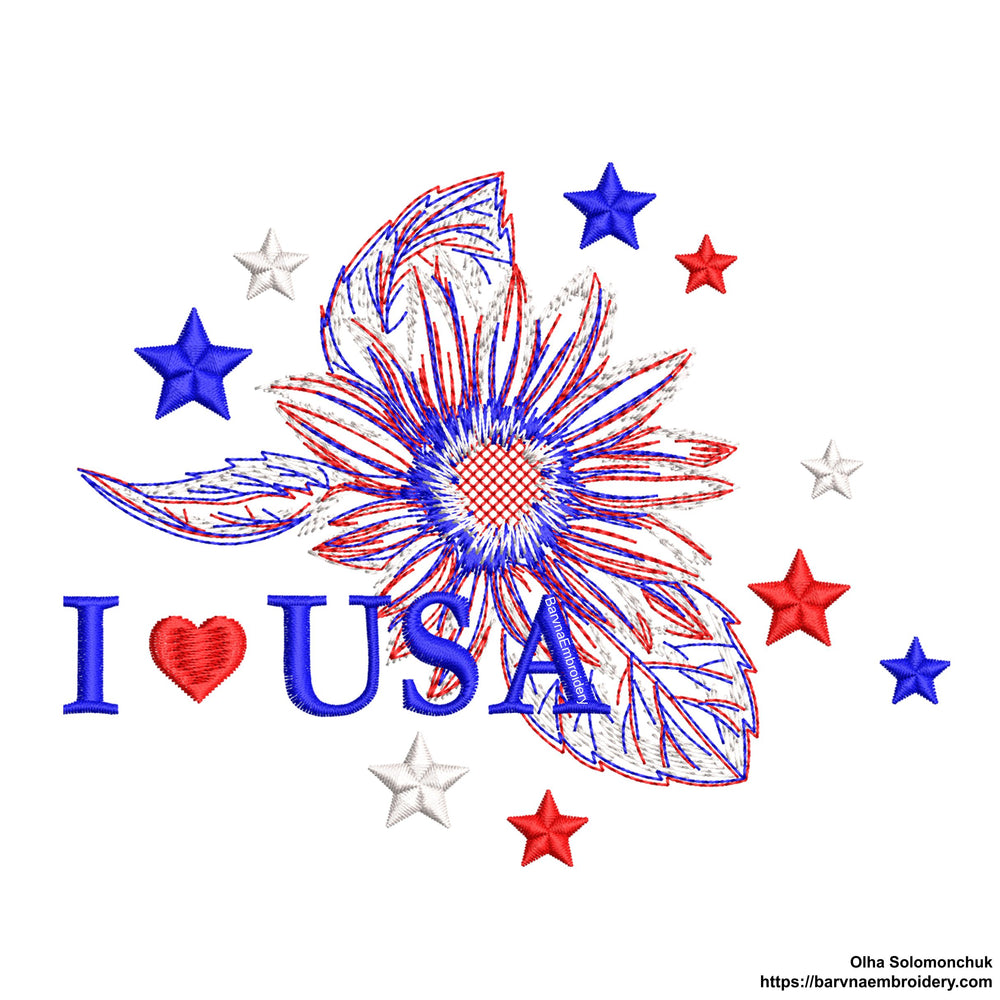 USA Sunflower embroidery design for machine, America embroidery designs