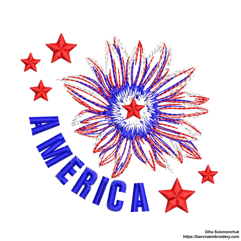 America Sunflower embroidery design for machine, USA embroidery designs