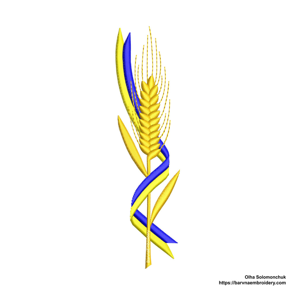 Ukraine Machine embroidery designs, Ukrainian ribbon with an ear of wheat. Instant download