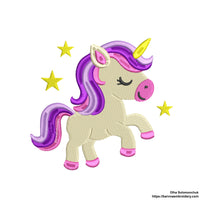 A cute unicorn machine embroidery design with a simple stitch pattern, perfect for girls’ clothes, pillows, and handmade gifts.