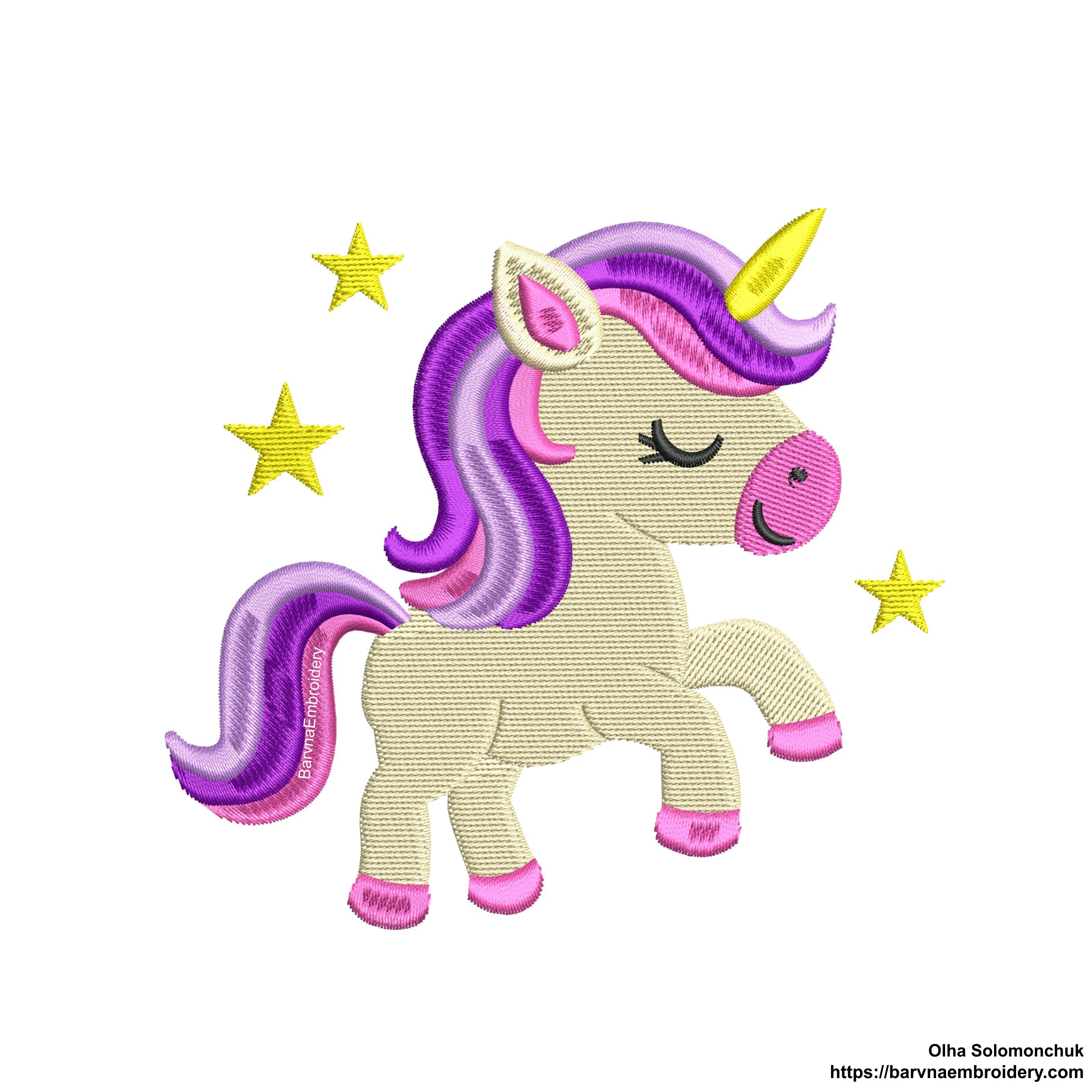 A cute unicorn machine embroidery design with a simple stitch pattern, perfect for girls’ clothes, pillows, and handmade gifts.