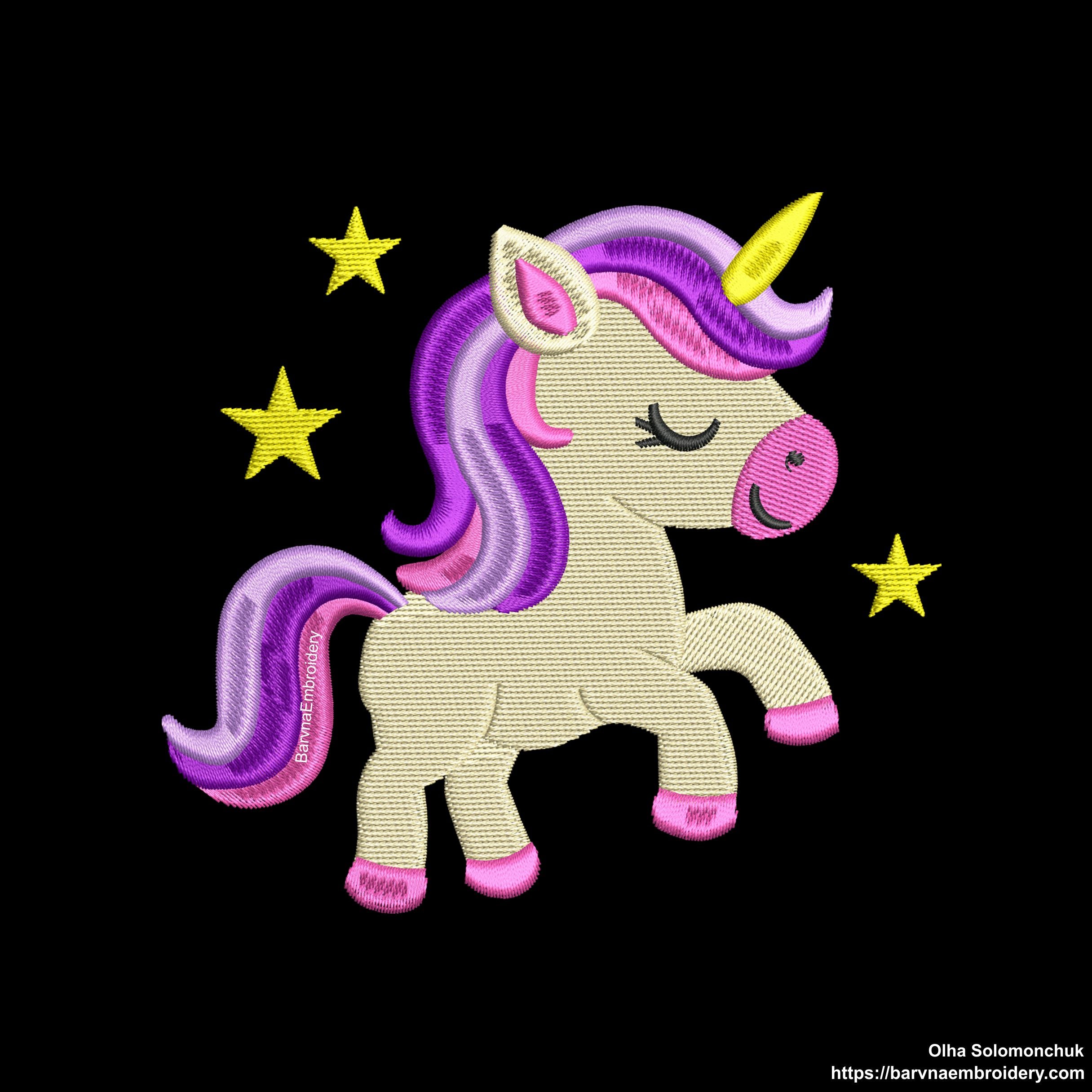 A cute unicorn machine embroidery design with a simple stitch pattern, perfect for girls’ clothes, pillows, and handmade gifts.