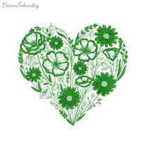 Wildflowers Heart Machine Embroidery Design, Floral Valentine Embroidery File (Instant Download)