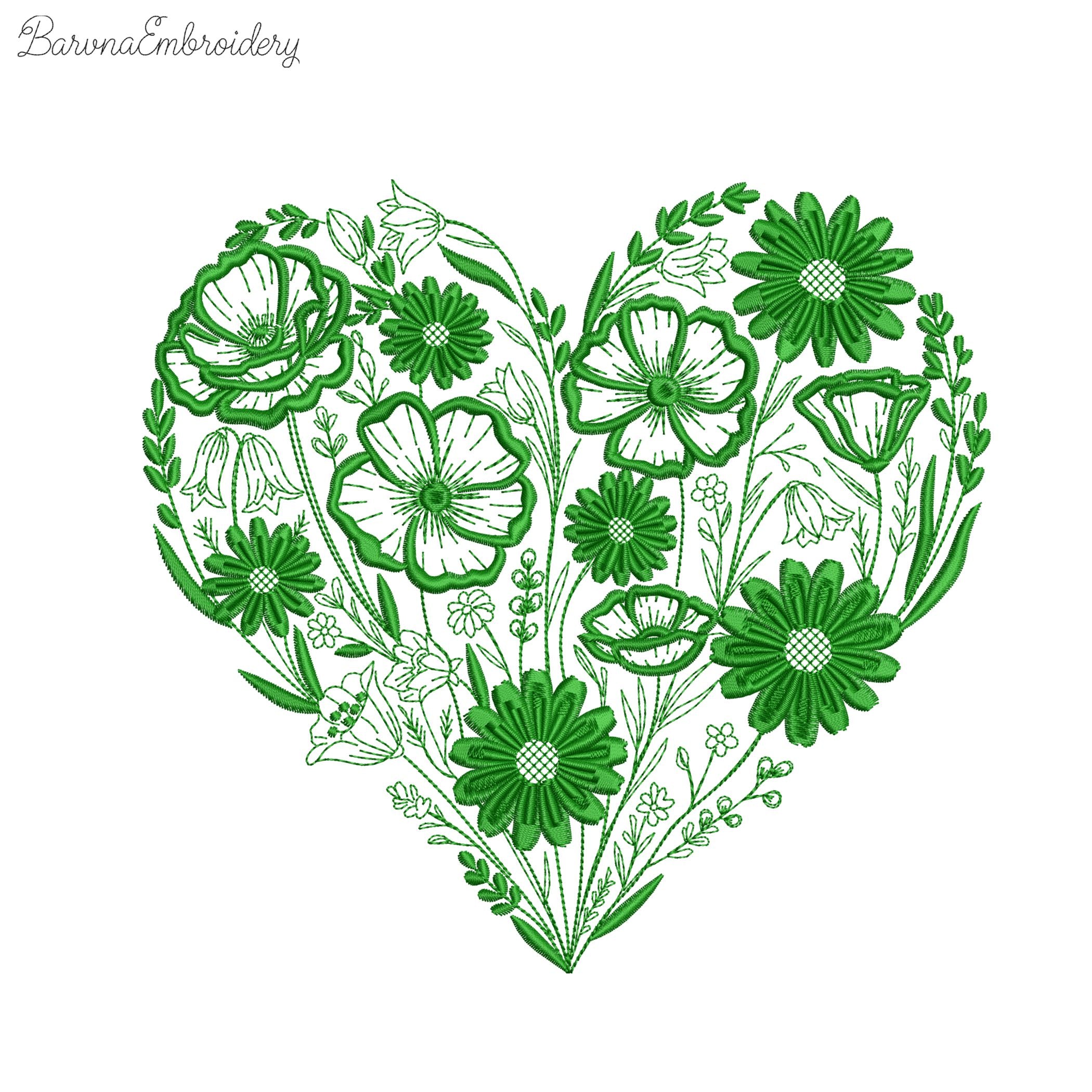 Wildflowers Heart Machine Embroidery Design, Floral Valentine Embroidery File (Instant Download)