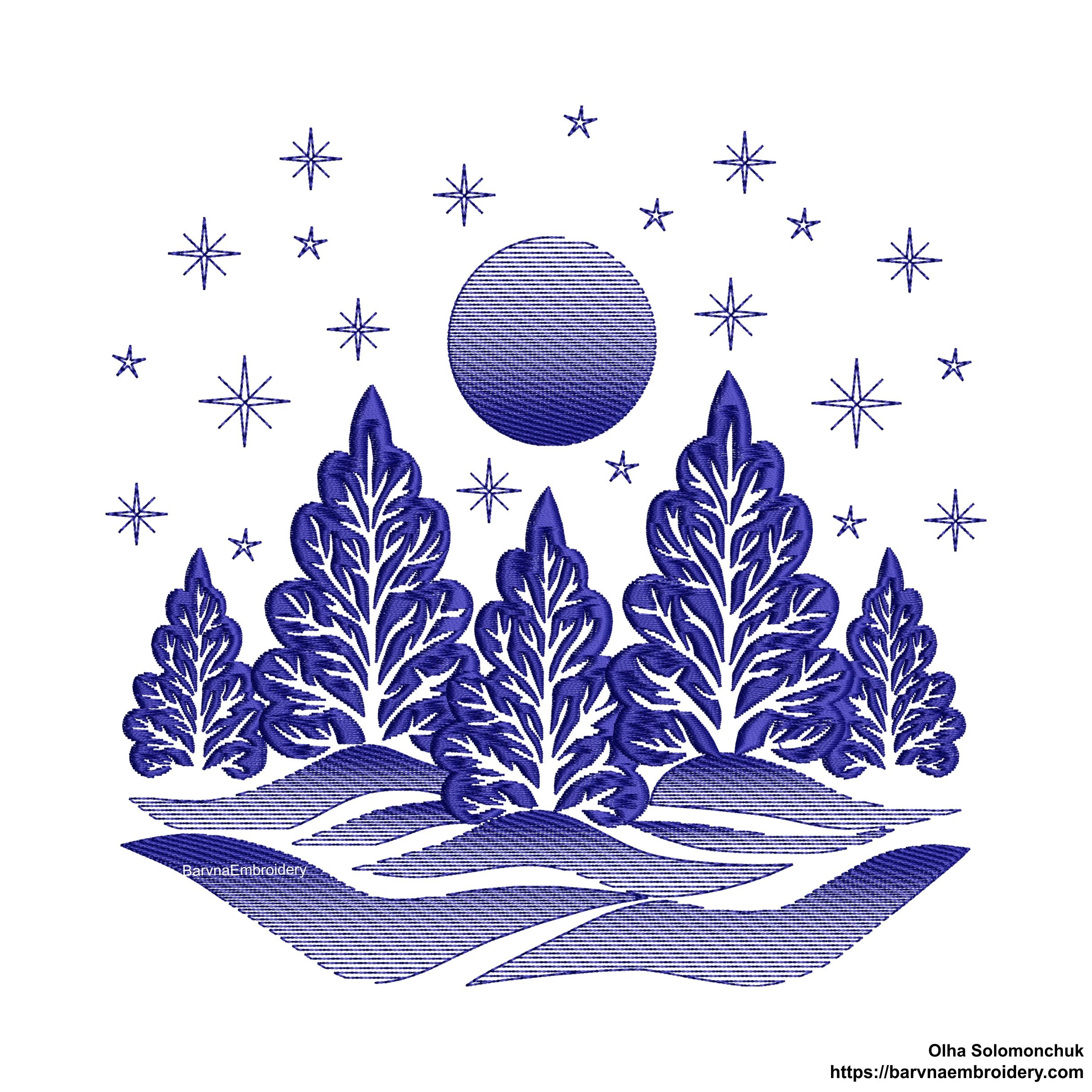 Christmas embroidery designs, Winter landscape embroidery designs