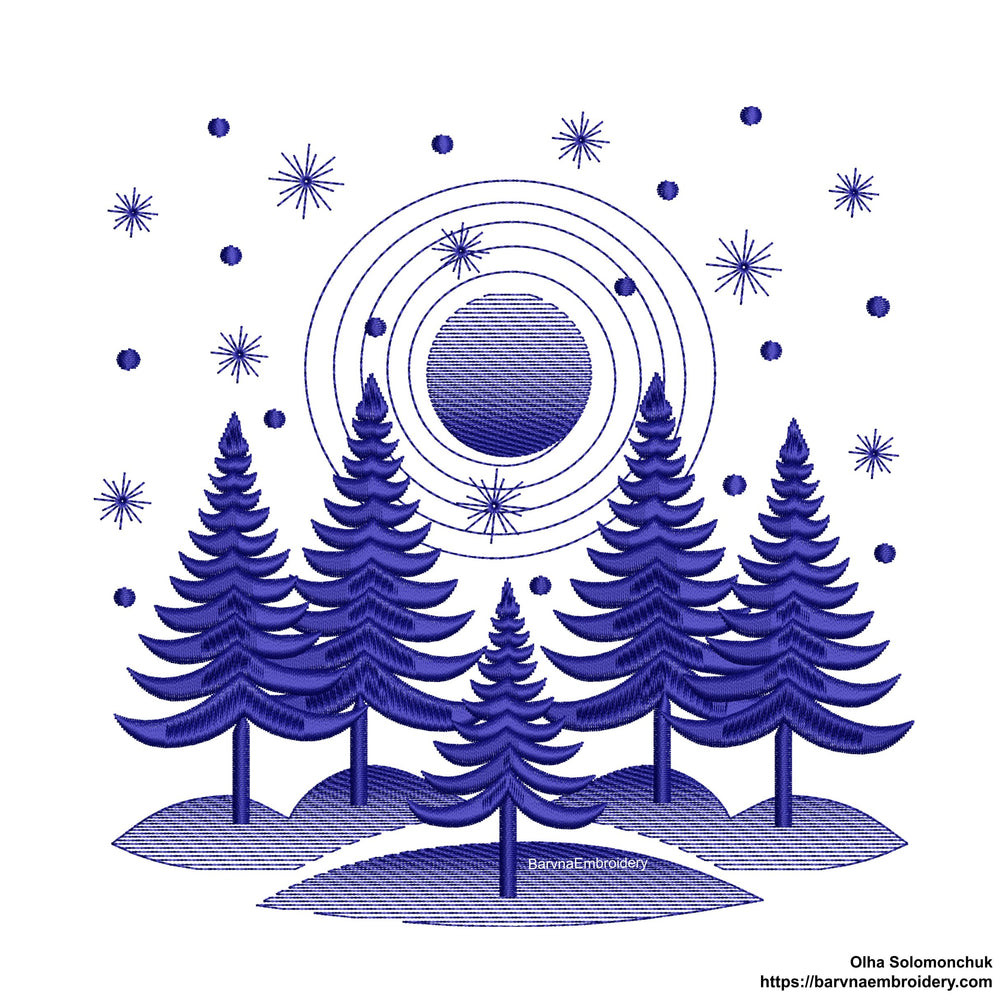 Christmas Embroidery designs for machine, Winter landscape embroidery.