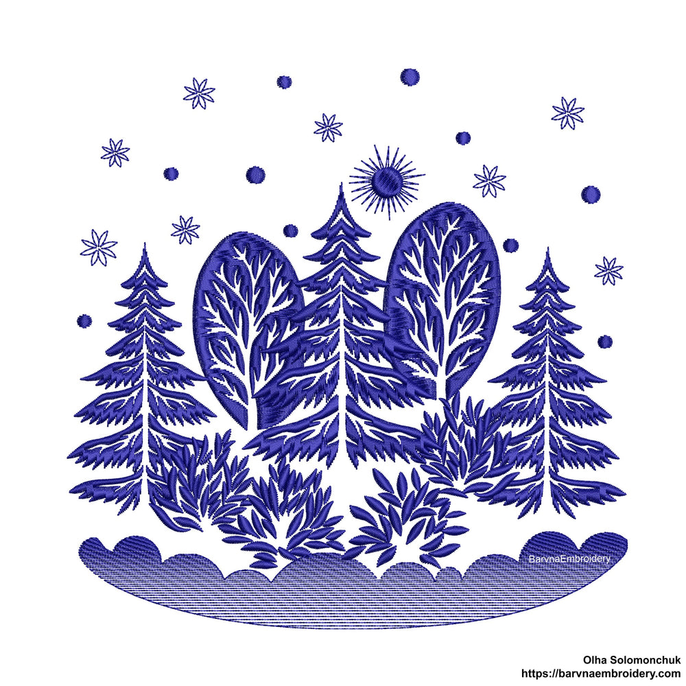 Christmas Embroidery designs for machine, Winter landscape embroidery file, Instant download, Digital download, Pes file embroidery, Dst file embroidery.