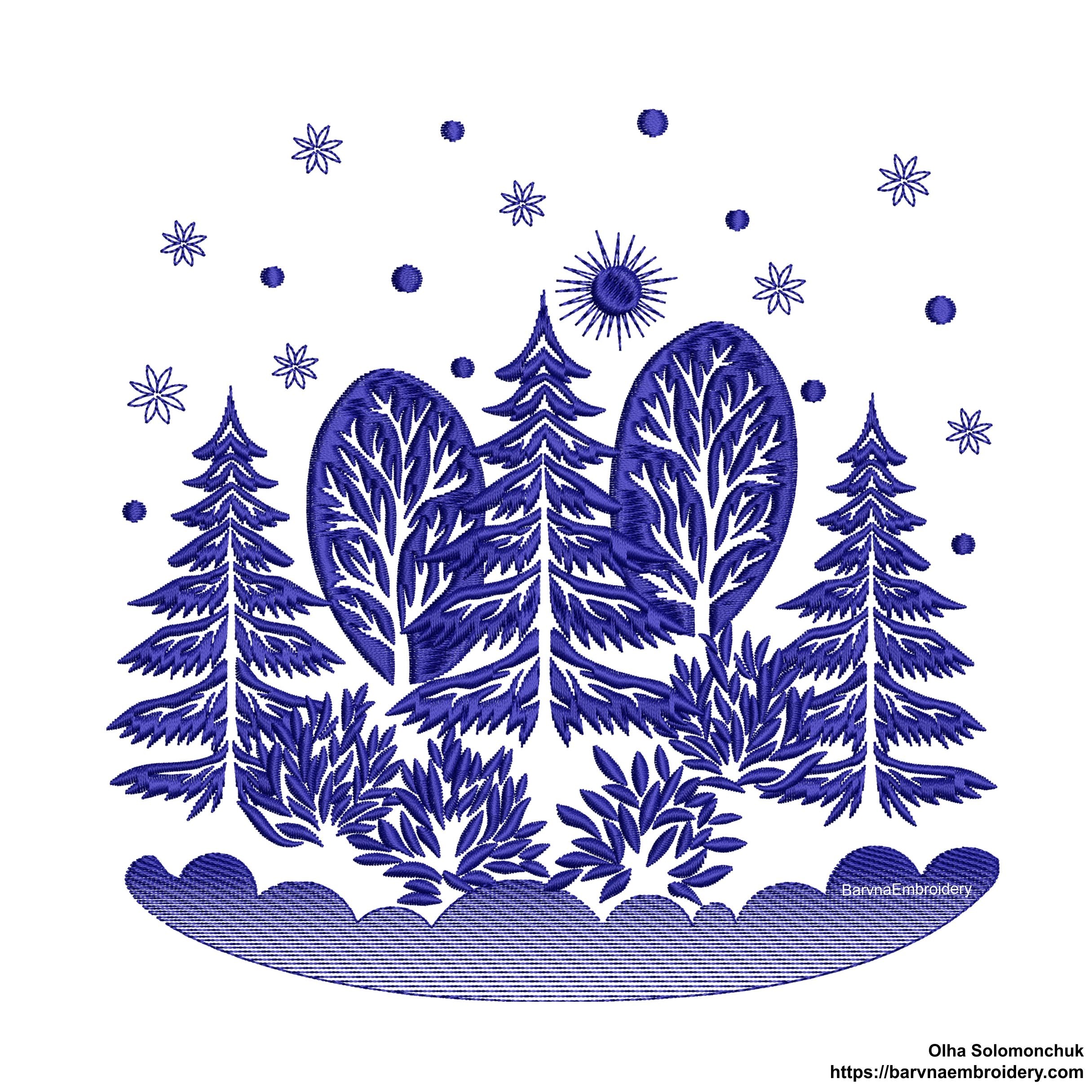 Christmas Embroidery designs for machine, Winter landscape embroidery file, Instant download, Digital download, Pes file embroidery, Dst file embroidery.