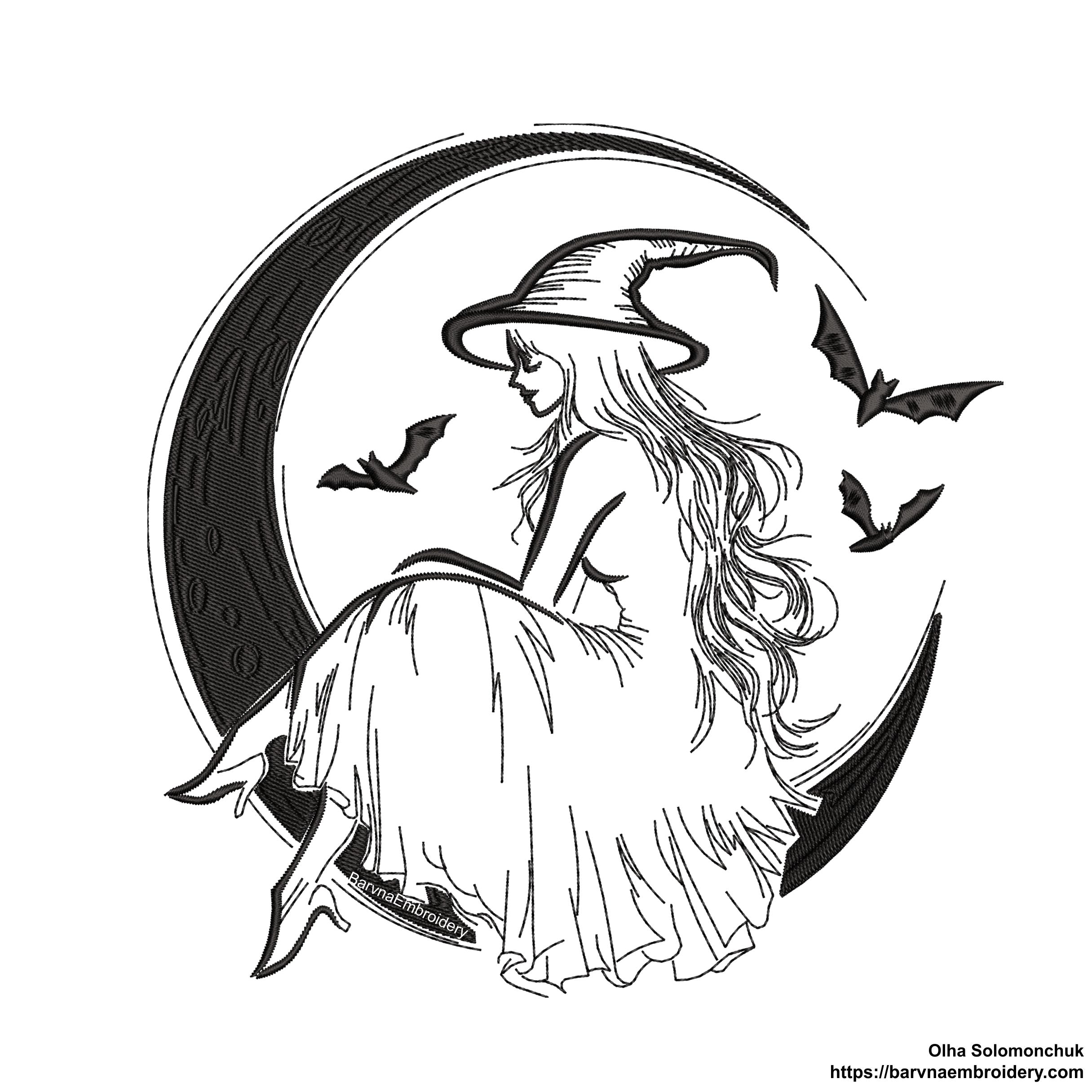 Halloween embroidery designs, Witch embroidery file, Instant download