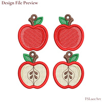 Machine embroidery file preview of mirrored whole and sliced Apple FSL designs on a dark background