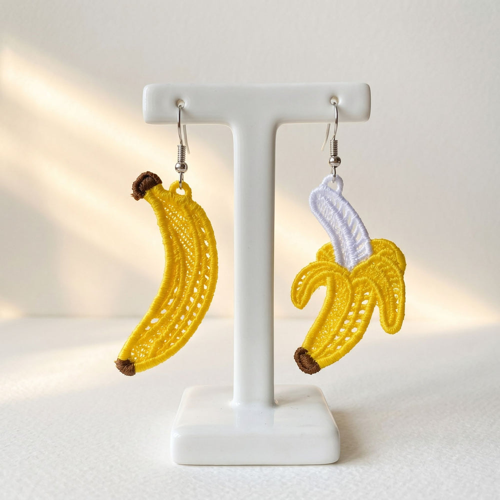 Banana FSL earrings — Free Standing Lace machine embroidery design